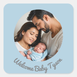 Herzlichen Glückwunsch neuer Baby Boy blau, Begrüß Quadratischer Aufkleber