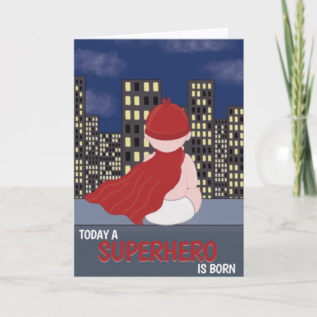 Herzlichen Glückwunsch New Baby Superhero Geboren Karte (Vorderseite)