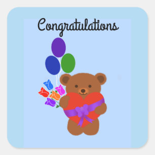 Herzlichen Glückwunsch Niedlicher Teddy Bear #3 St Quadratischer Aufkleber