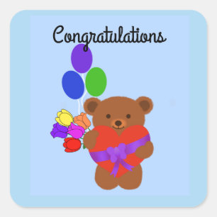 Herzlichen Glückwunsch Niedlicher Teddy Bear #4 St Quadratischer Aufkleber