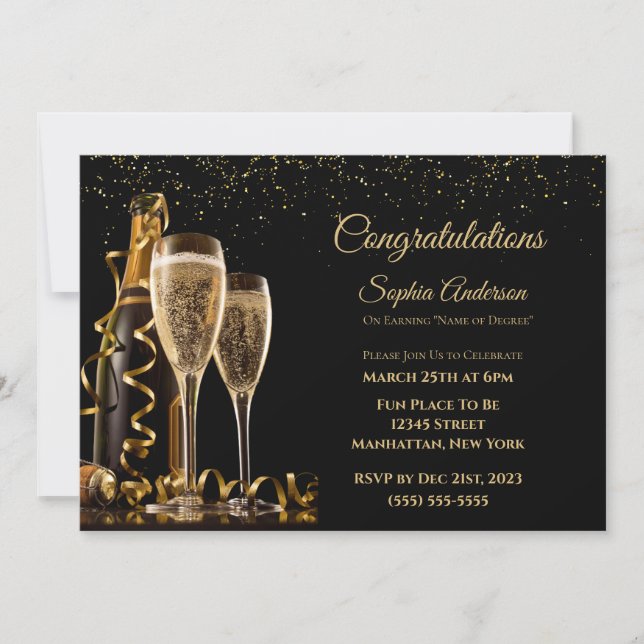 Herzlichen Glückwunsch Party-Black und Gold- Einladung (Vorderseite)
