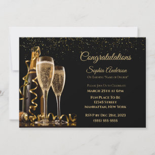Herzlichen Glückwunsch Party-Black und Gold- Einladung