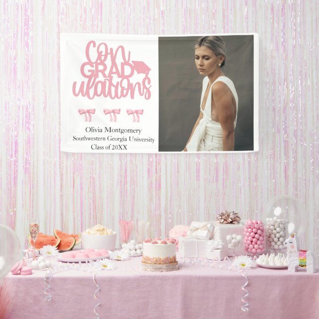 Herzlichen Glückwunsch Pink Coquette Foto Abschlus Banner (Party)