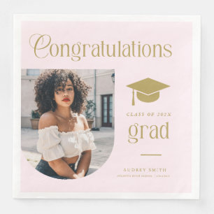 Herzlichen Glückwunsch Pink Gold Grad Foto Bogen Serviette