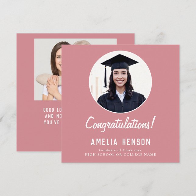 Herzlichen Glückwunsch Pink Graduate 2 Foto Abschl Karte (Vorne/Hinten)