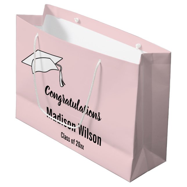 Herzlichen Glückwunsch Pink und Schwarzer Abschlus Große Geschenktüte (Vorderseite Schrägansicht)