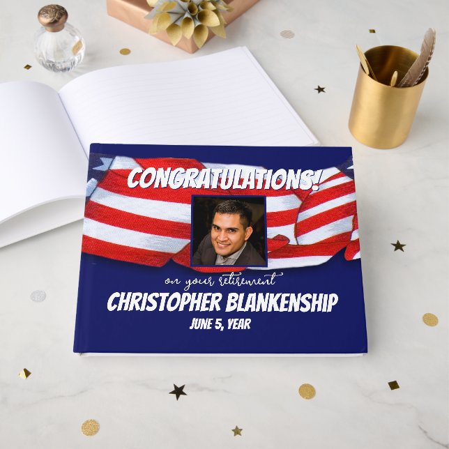 Herzlichen Glückwunsch Red White Blue Bunting Gästebuch (Vorderseite Offen)
