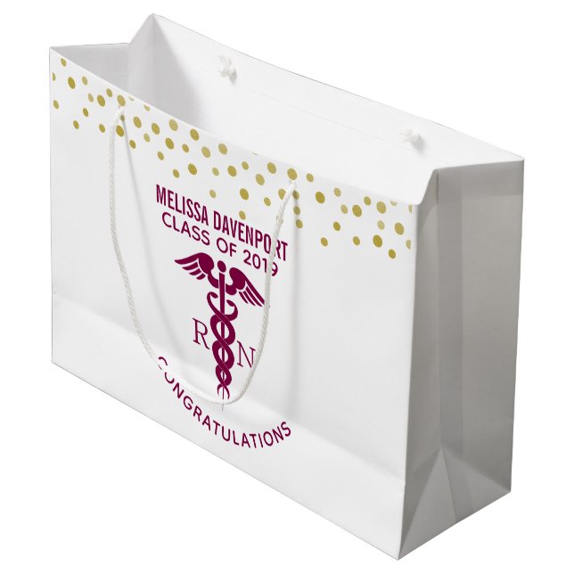 Herzlichen Glückwunsch RN Nurse Graduate Red Caduc Große Geschenktüte (Vorderseite Schrägansicht)