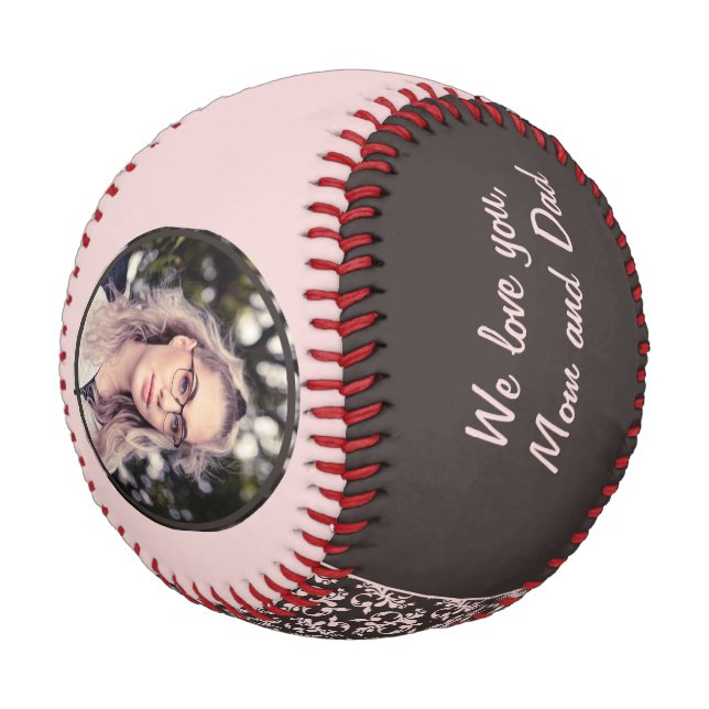 Herzlichen Glückwunsch Rosa Ornamente Abschluss Fo Baseball (Schrägansicht)