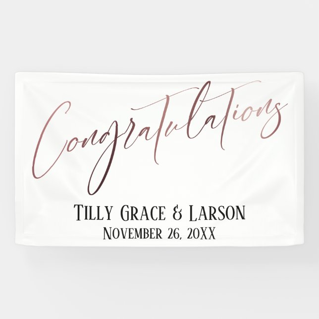 Herzlichen Glückwunsch Rose Gold Handwriting Typog Banner (Horizontal)