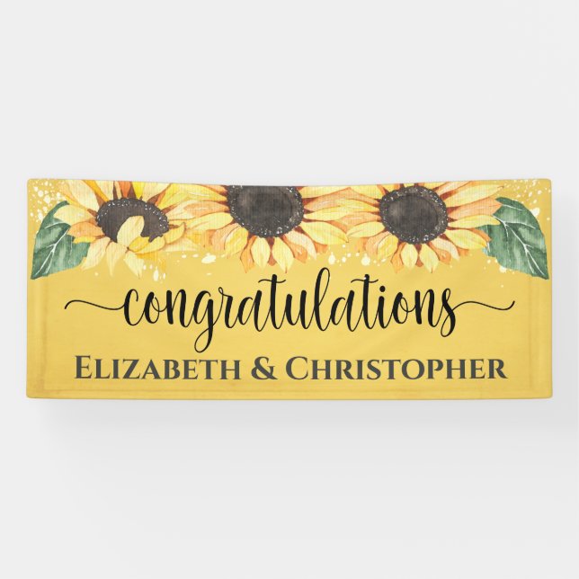 Herzlichen Glückwunsch Rustic Floral Sonnenblume H Banner (Horizontal)