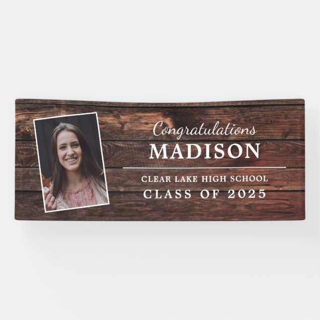 Herzlichen Glückwunsch Rustic Wood Abschluss Foto Banner (Horizontal)