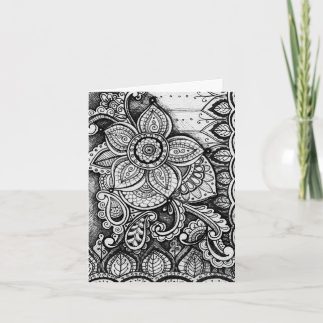 Herzlichen Glückwunsch Schwarz-weiß Damask Indian  Karte (Vorderseite)