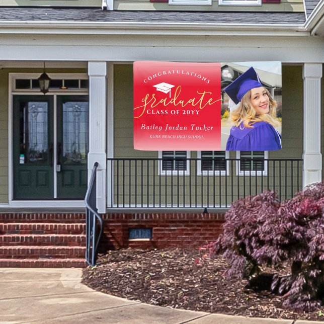 Herzlichen Glückwunsch Script Red Gold Foto Abschl Banner (Von Creator hochgeladen)