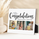 Herzlichen Glückwunsch Silver 3 Foto 2025 Abschlus Fotoplatte<br><div class="desc">Stilvolles 3-Foto-Abschluss-Plakatschild mit Stylesheet "Herzlichen Glückwunsch" in trendiger schwarzer Kalligrafie-Schrift mit silberfarbenem Gradmütze und modernem,  individuellem Text für den Namen und das Klassenjahr des Absolventen. Fügen Sie den Platzhalterbildern drei beliebte Fotos des Absolventen hinzu. Saubere weiße Hintergrundfarbe.</div>