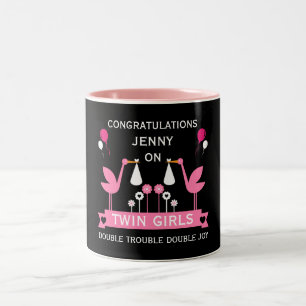 Herzlichen Glückwunsch Stalk Delivery Twin Girls Zweifarbige Tasse