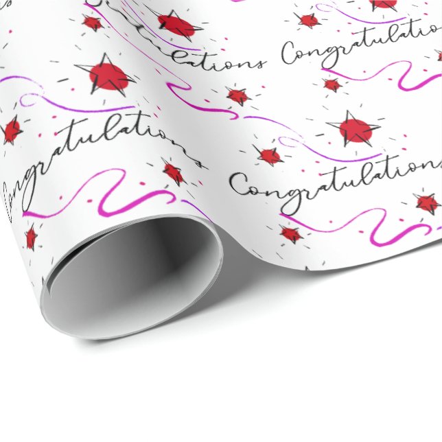Herzlichen Glückwunsch Stars und Ribbons Geschenkpapier (Rolleneckpunkt)