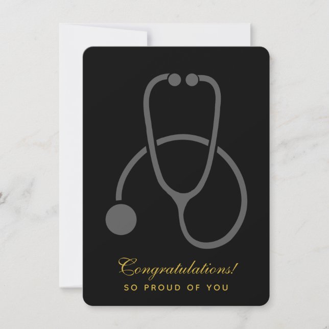 Herzlichen Glückwunsch Stylish Gray Stethoscope Gr Einladung (Vorderseite)