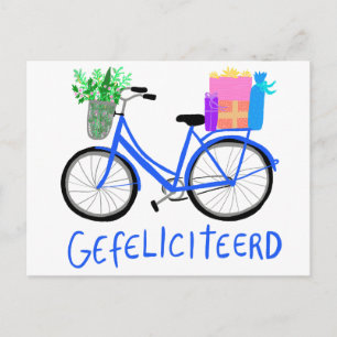 HERZLICHEN GLÜCKWUNSCH Süßes blaues Fahrrad zum Ge Postkarte