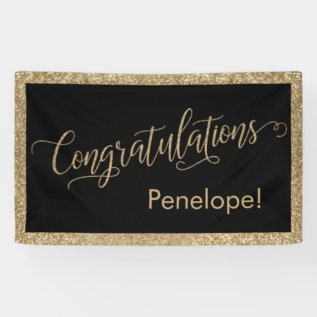 Herzlichen Glückwunsch Typografie Gold Glitzer und Banner (Horizontal)
