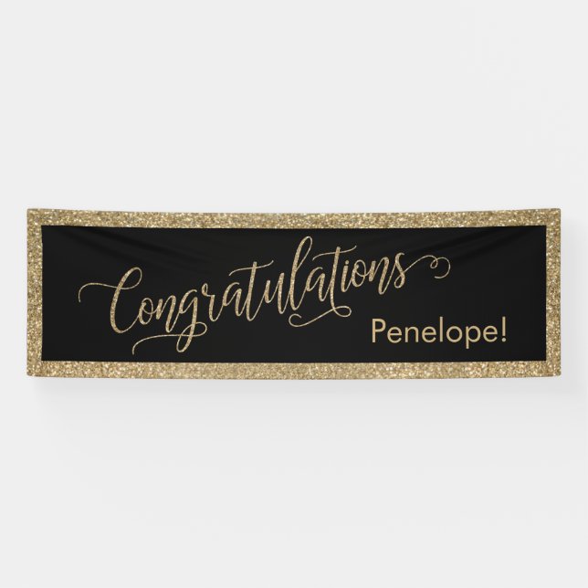 Herzlichen Glückwunsch Typografie Gold Glitzer und Banner (Horizontal)