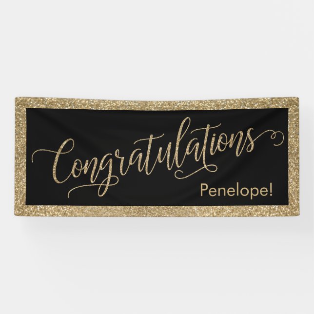 Herzlichen Glückwunsch Typografie Gold Glitzer und Banner (Horizontal)