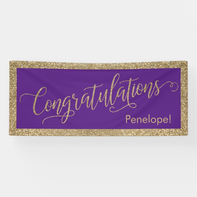 Herzlichen Glückwunsch Typografie Gold Glitzer und Banner (Horizontal)