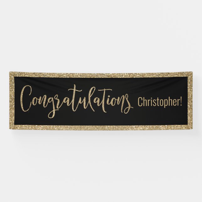 Herzlichen Glückwunsch Typografie Gold Glitzer und Banner (Horizontal)