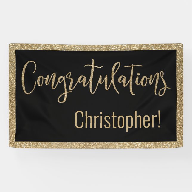 Herzlichen Glückwunsch Typografie Gold Glitzer und Banner (Horizontal)