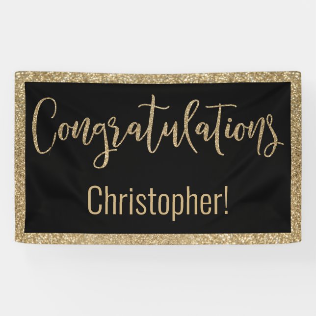 Herzlichen Glückwunsch Typografie Gold Glitzer und Banner (Horizontal)