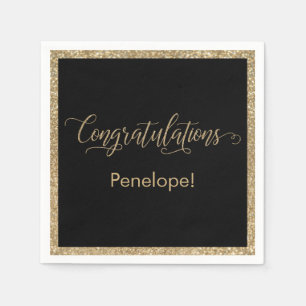 Herzlichen Glückwunsch Typografie Gold Glitzer und Serviette