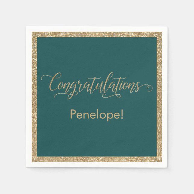 Herzlichen Glückwunsch Typografy Gold Glitzer Aqua Serviette (Vorderseite)