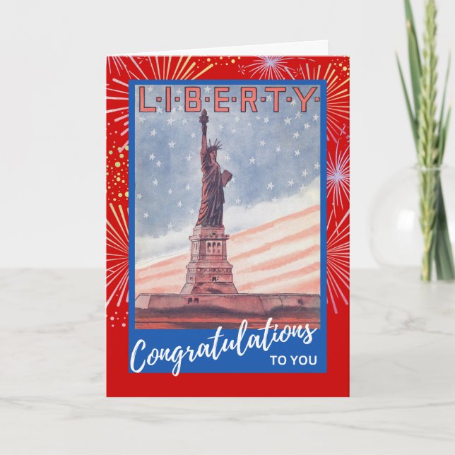 Herzlichen Glückwunsch U.S. Bürgerschaft Statue de Karte (Vorderseite)