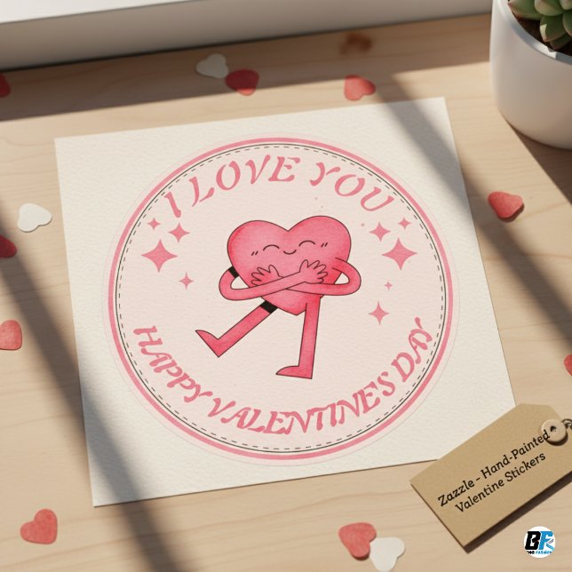 Herzlichen Glückwunsch Valentinstag aus Name Rosa- Runder Aufkleber (Von Creator hochgeladen)