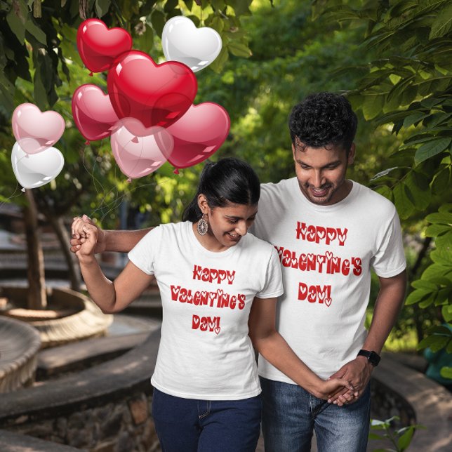 Herzlichen Glückwunsch Valentinstag T-Shirt (Happy Valentine's Day with Hearts Unisex -Shirt)