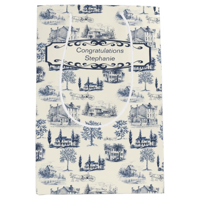 Herzlichen Glückwunsch zu Blue and Creme Mittlere Geschenktüte (Vorderseite)