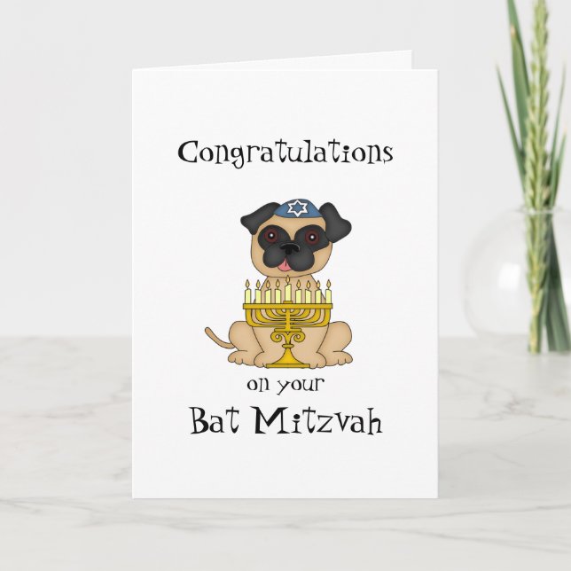 Herzlichen Glückwunsch zu Ihrem Bat Mitzvah-Mops H Karte (Vorderseite)