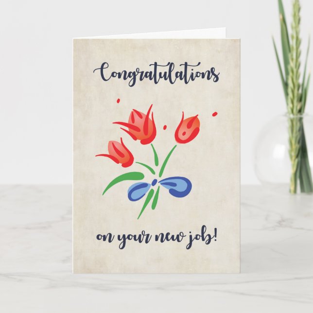 Herzlichen Glückwunsch zu New Job Simple Red Blume Karte (Vorderseite)