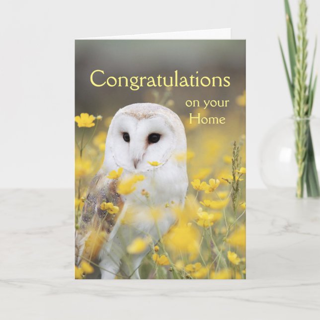Herzlichen Glückwunsch Zuhause Barn Owl Bird-Blume Dankeskarte (Vorderseite)