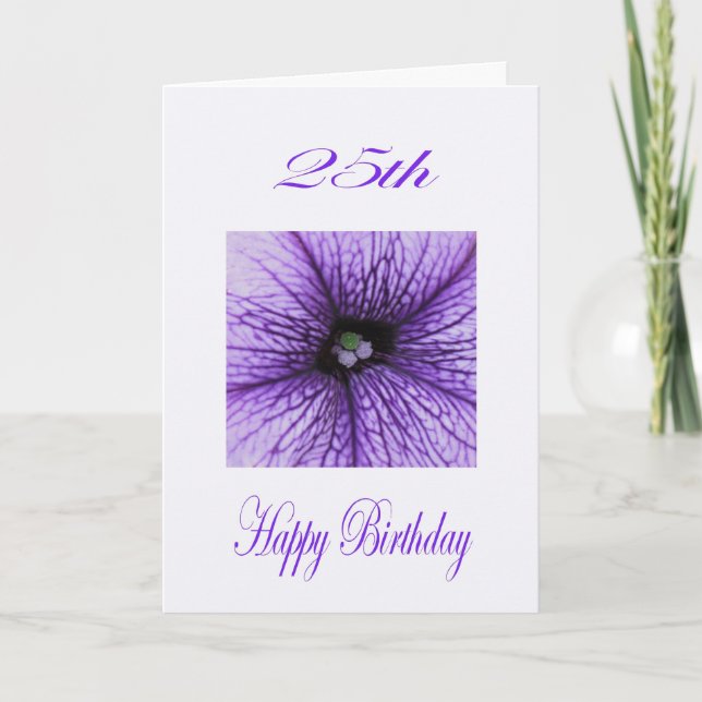 Herzlichen Glückwunsch zum 25. Geburtstag lila Blo Karte (Vorderseite)