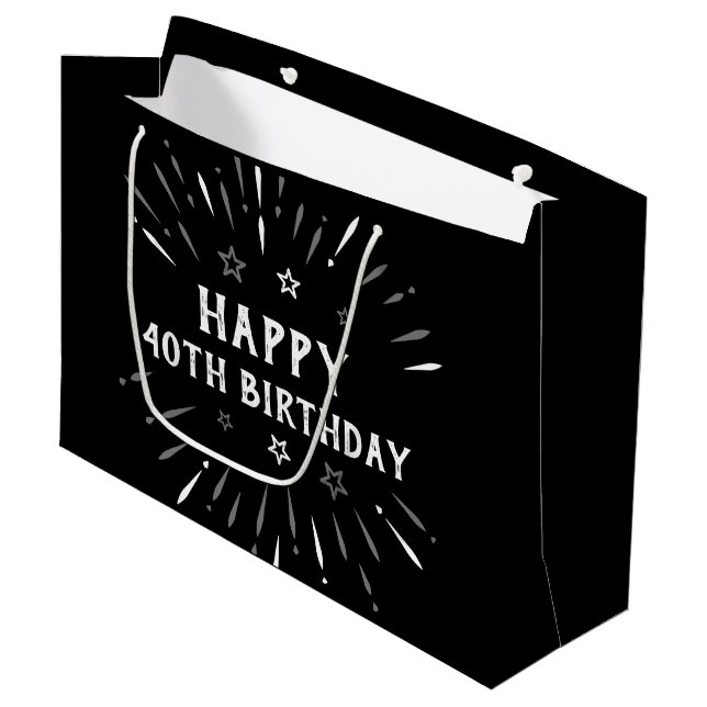 Herzlichen Glückwunsch zum 40. Geburtstag Feuerwer Große Geschenktüte (Vorderseite Schrägansicht)