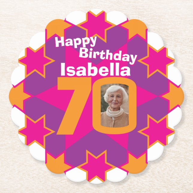 Herzlichen Glückwunsch zum 70. Geburtstag und Foto Untersetzer (Vorderseite)