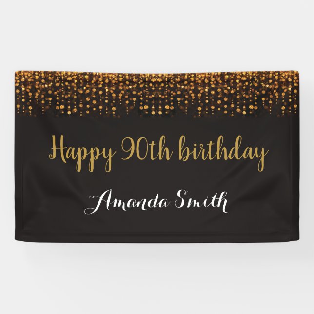 Herzlichen Glückwunsch zum 90. Geburtstag! Schwarz Banner (Horizontal)