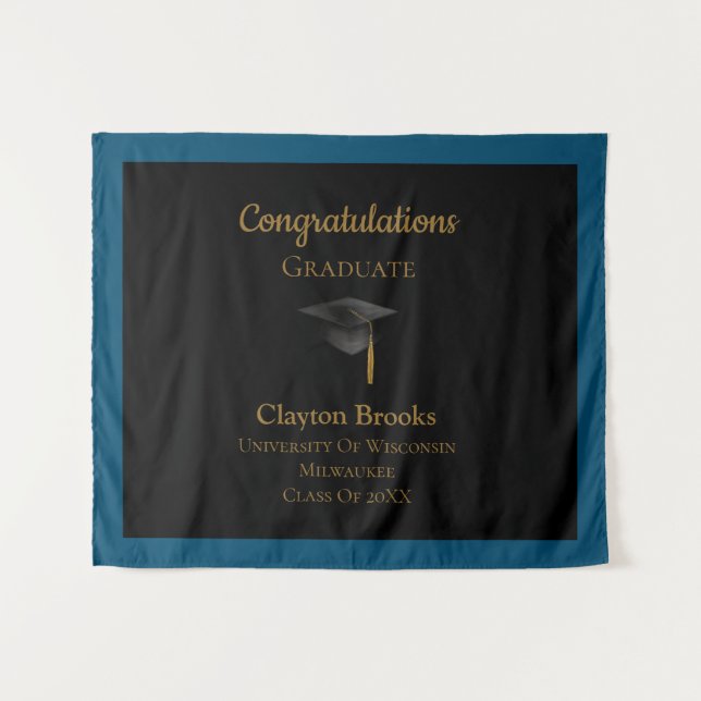 Herzlichen Glückwunsch zum Abschluss mit Cap Wandteppich (Vorderseite (Horizontal))