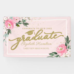 Herzlichen Glückwunsch zum Absolventen Rosa Floral Banner