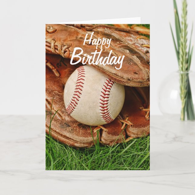 Herzlichen Glückwunsch zum Geburtstag Baseball mit Karte (Vorderseite)
