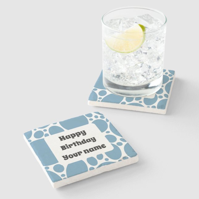 Herzlichen Glückwunsch zum Geburtstag, blaues Must Steinuntersetzer (Seitenansicht)