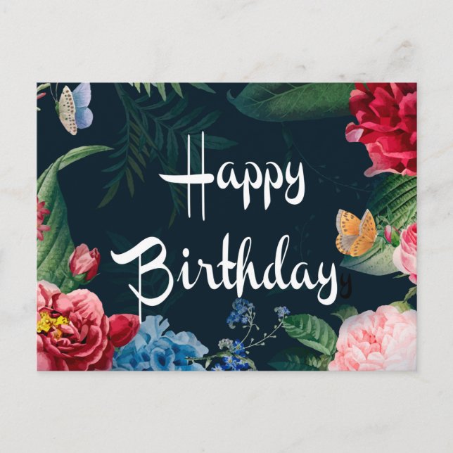 Herzlichen Glückwunsch zum Geburtstag, bunt blühen Postkarte (Vorderseite)