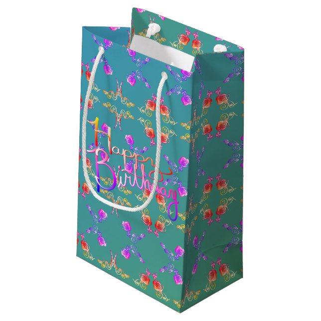 "Herzlichen Glückwunsch zum Geburtstag!" Faberge-ä Kleine Geschenktüte (Rückseite Schrägansicht)