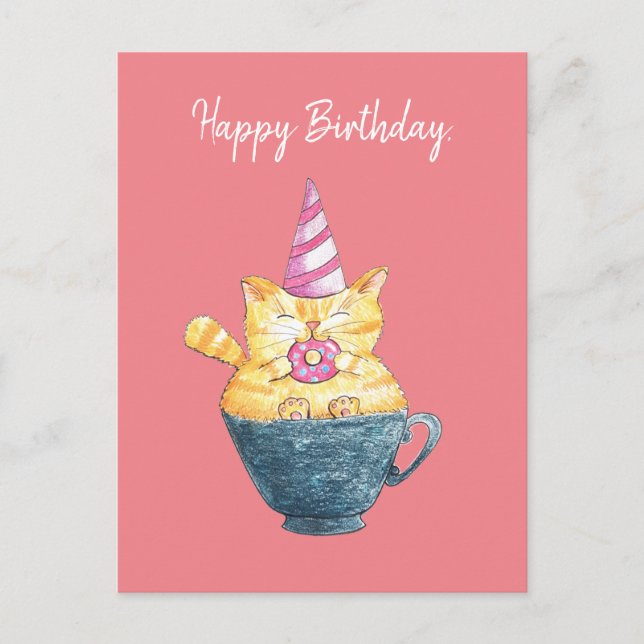Herzlichen Glückwunsch zum Geburtstag!/Funny Cat Z Postkarte (Vorderseite)